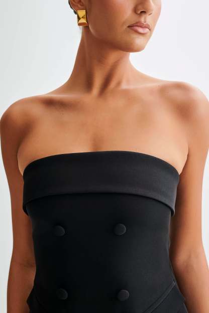 Abbie Strapless Suiting Mini Dress - Black-My Chic Way.All Rights Reserved