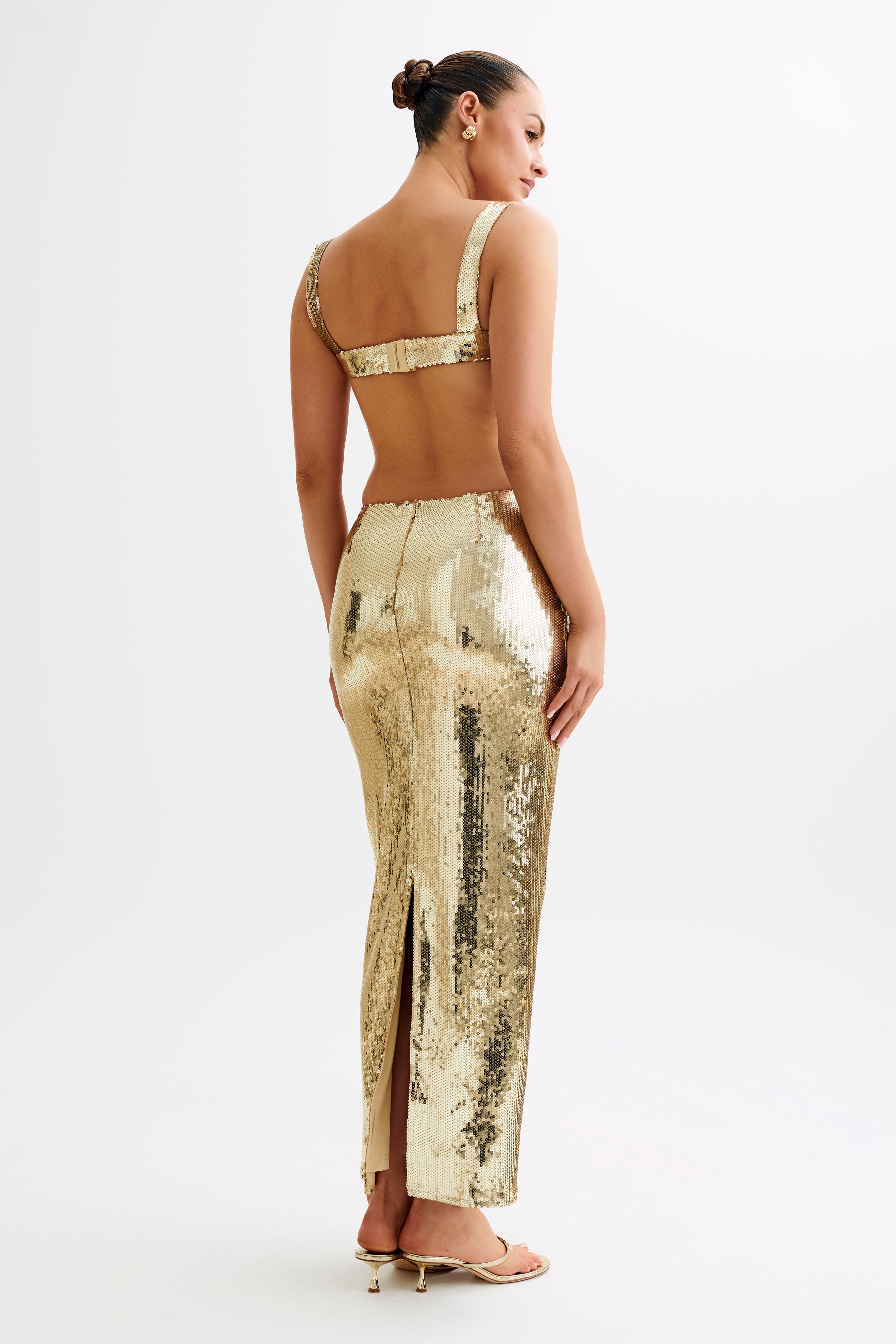 Adoria Sequin Cut Out Maxi Dress - Gold-My Chic Way.All Rights Reserved