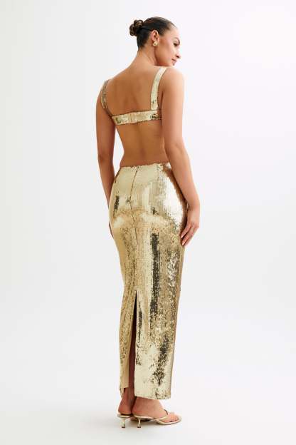Adoria Sequin Cut Out Maxi Dress - Gold-My Chic Way.All Rights Reserved