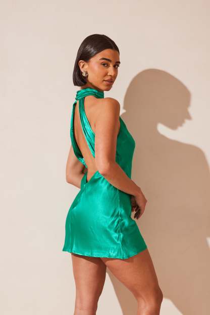 Claire Shiny A Line Mini Dress - Green-My Chic Way.All Rights Reserved