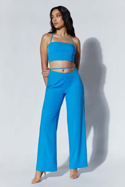 Bahar Mid Rise Wide Leg Strap Pant - Azure Blue-My Chic Way.All Rights Reserved