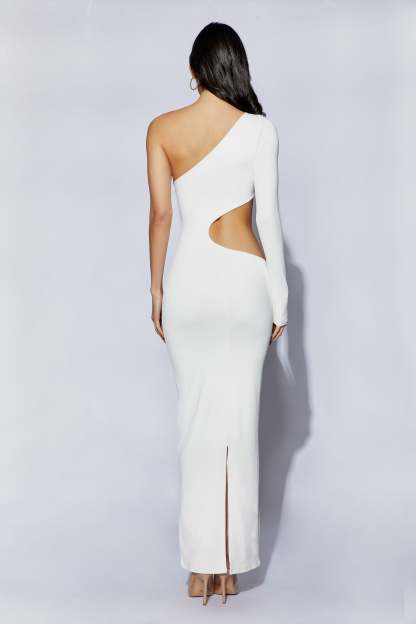 Joyce One Shoulder Cut Out Maxi Dress - White-My Chic Way.All Rights Reserved