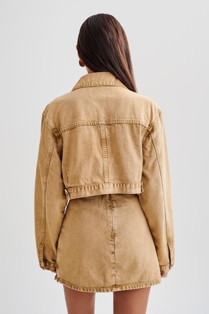 Rowena Denim Cropped Jacket - Tan Acid Wash-My Chic Way.All Rights Reserved