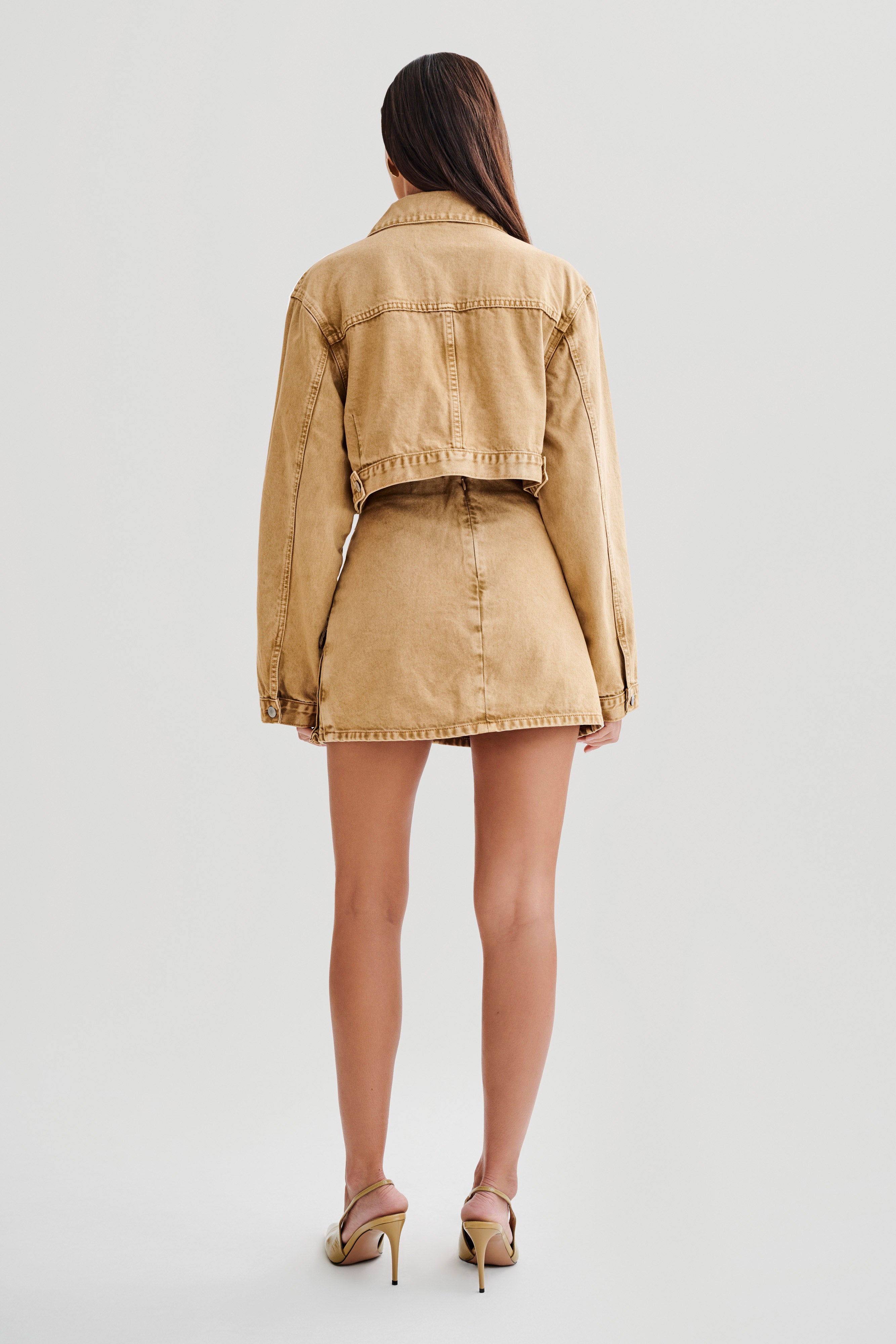 Rowena Denim Cropped Jacket - Tan Acid Wash-My Chic Way.All Rights Reserved