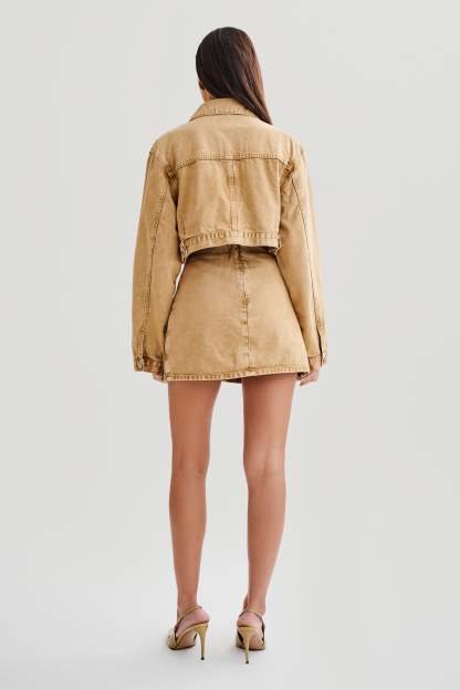 Rowena Denim Cropped Jacket - Tan Acid Wash-My Chic Way.All Rights Reserved