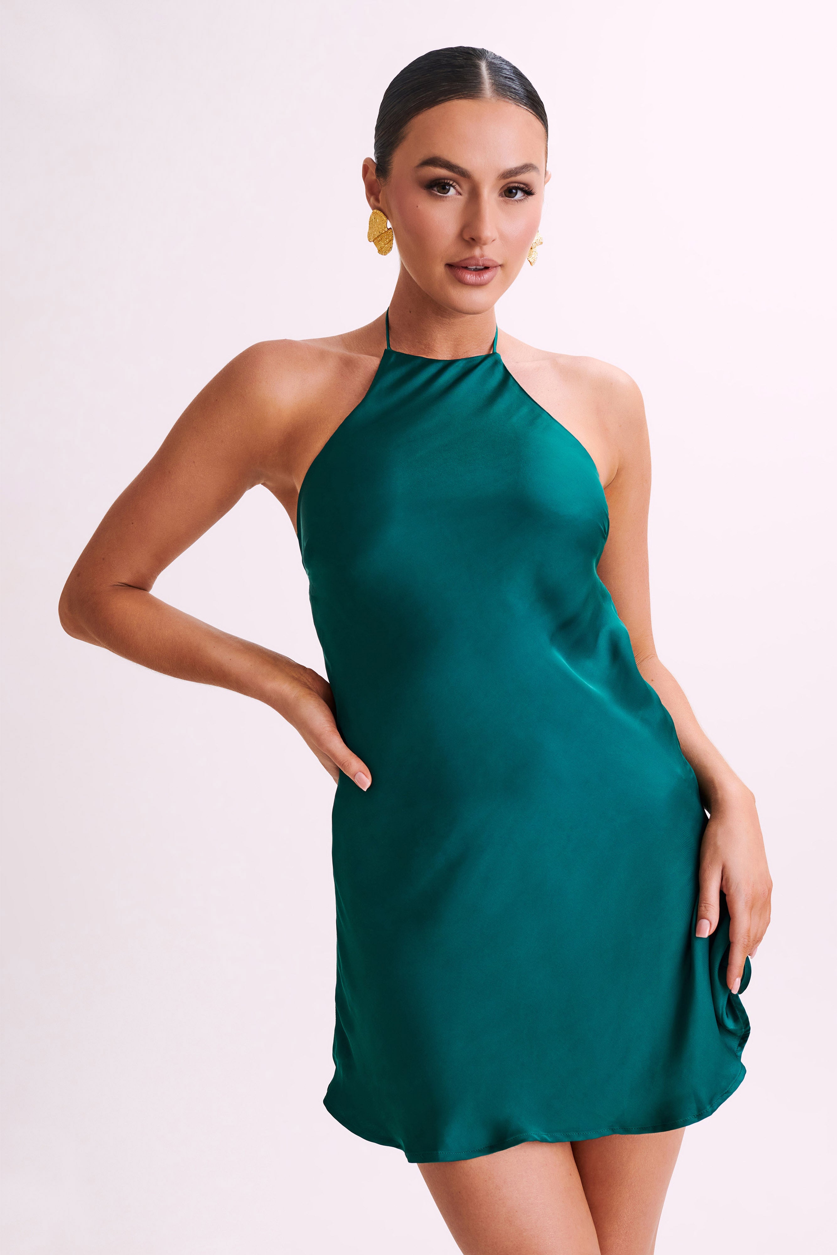 Atlas Satin Bow Mini Dress - Emerald-My Chic Way.All Rights Reserved
