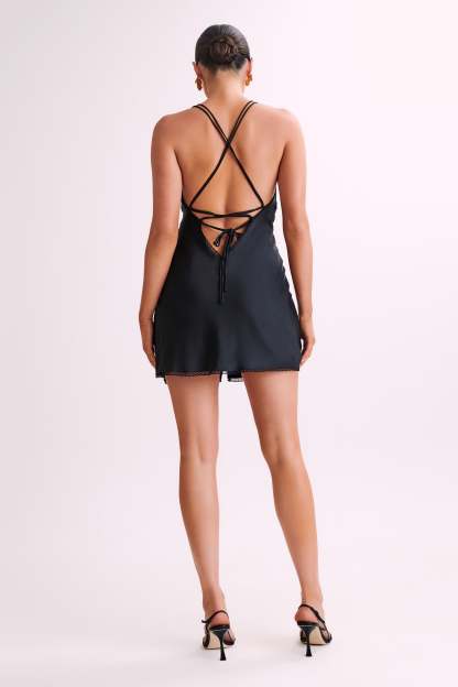 Amiri Satin Mini Dress With Lace - Black-My Chic Way.All Rights Reserved