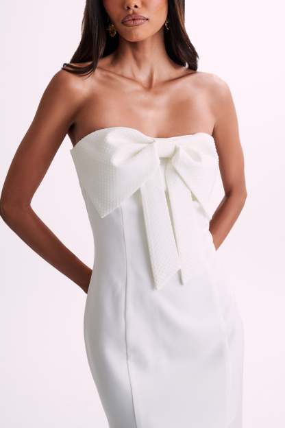 Saoirse Strapless Mini Dress With Diamante Bow - White-My Chic Way.All Rights Reserved