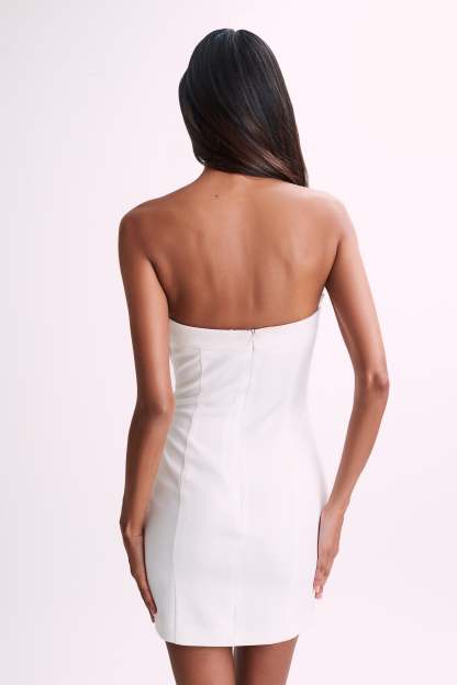 Saoirse Strapless Mini Dress With Diamante Bow - White-My Chic Way.All Rights Reserved