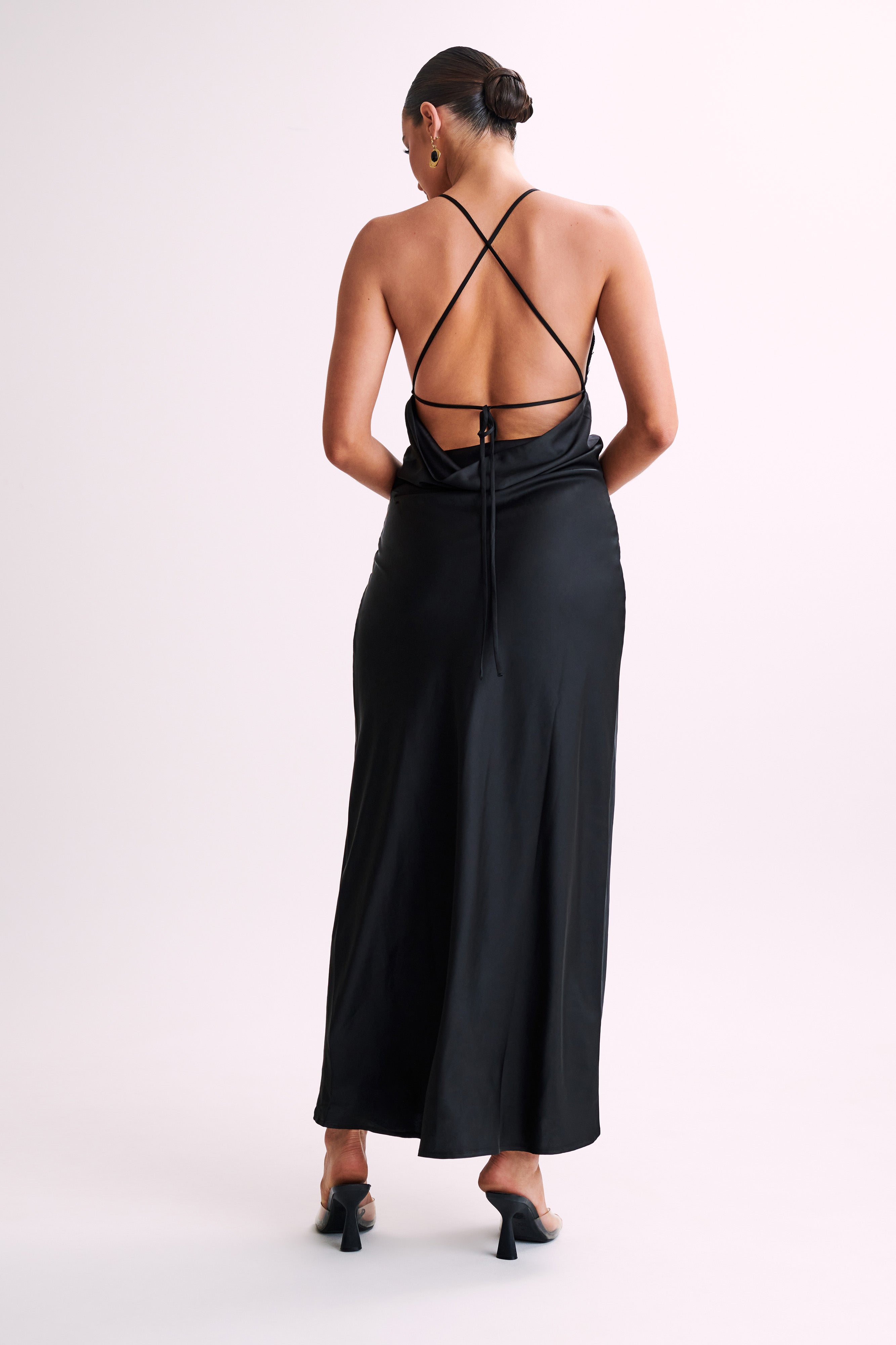 Gina Satin Slip Maxi Dress With Lace - Black-My Chic Way.All Rights Reserved
