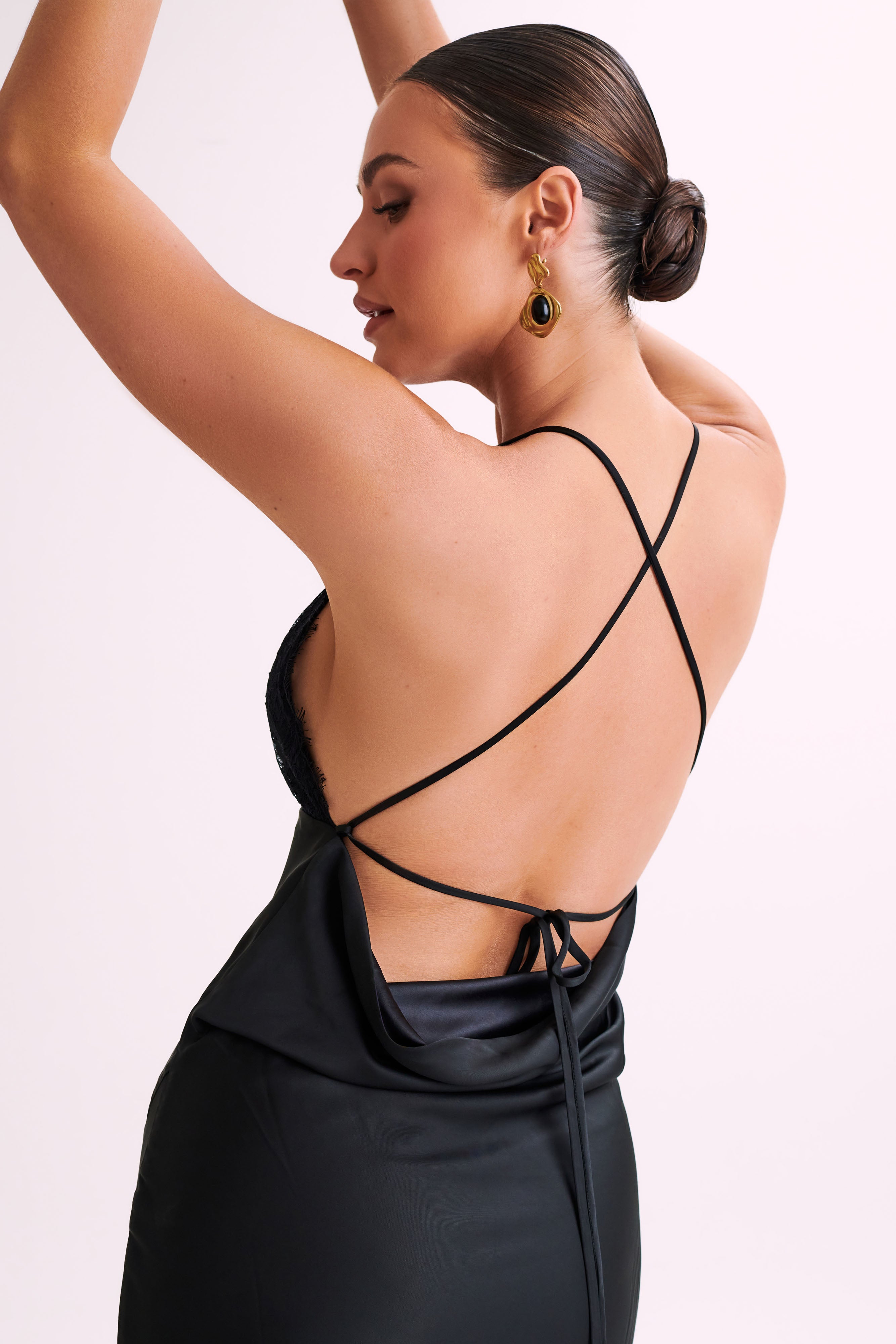 Gina Satin Slip Maxi Dress With Lace - Black-My Chic Way.All Rights Reserved