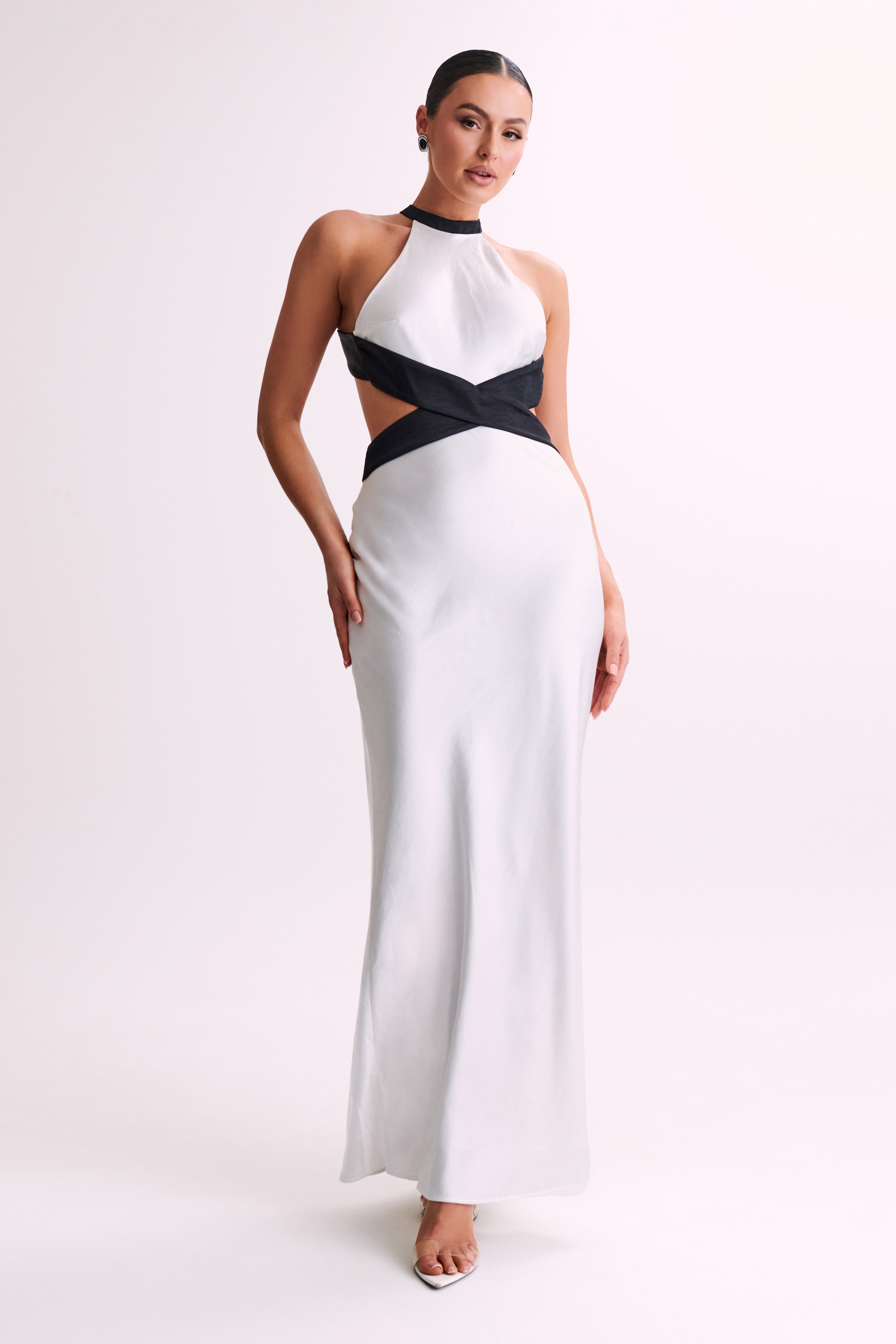Nalani Satin Halter Maxi Dress - Black/White-My Chic Way.All Rights Reserved