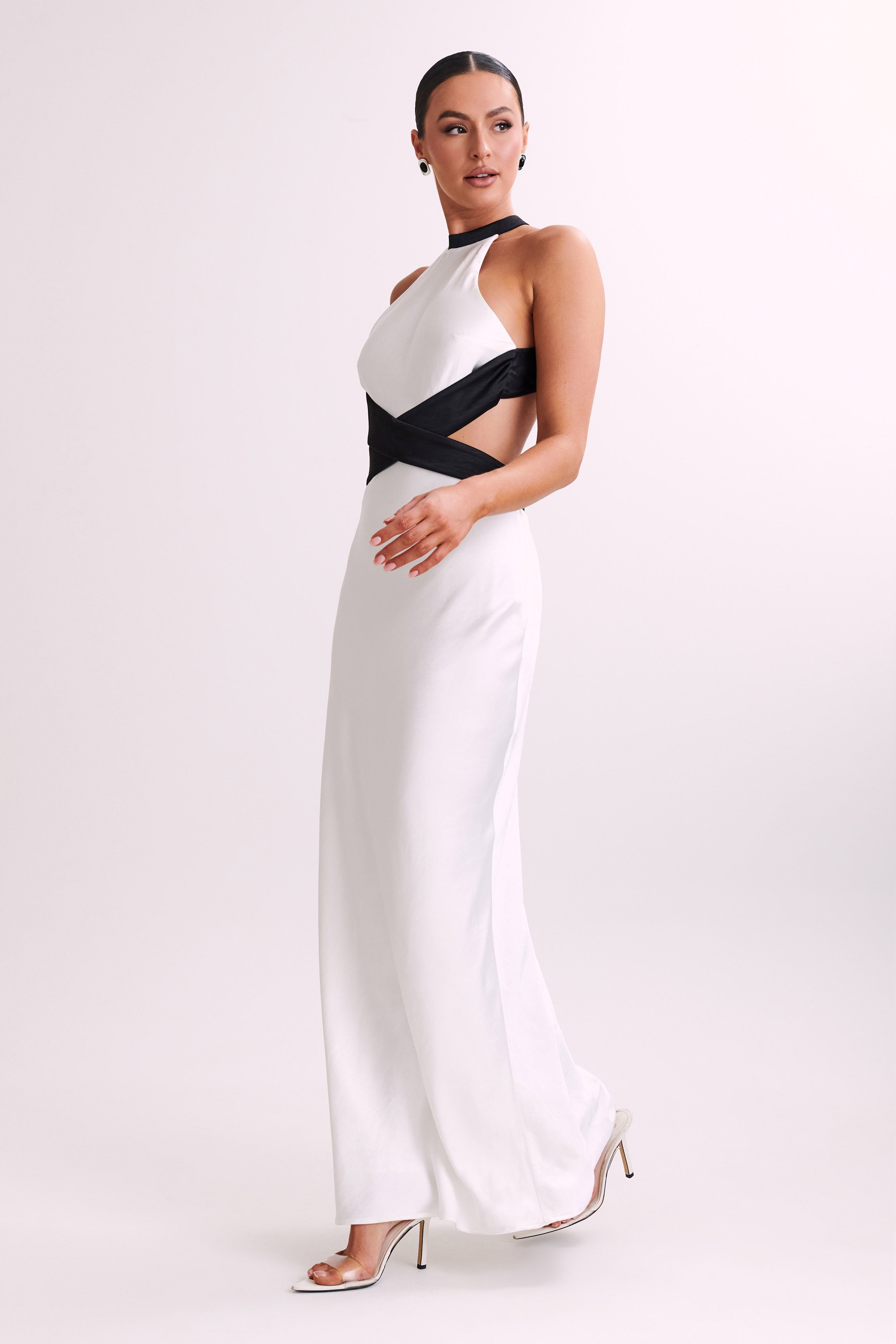 Nalani Satin Halter Maxi Dress - Black/White-My Chic Way.All Rights Reserved