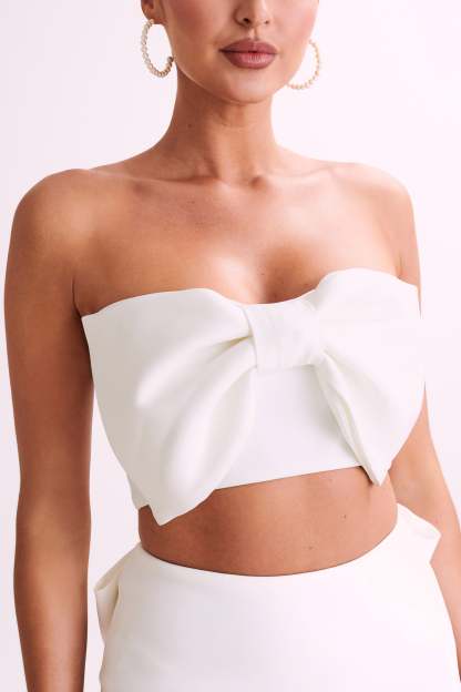 Katie Bow Crop Top - White-My Chic Way.All Rights Reserved