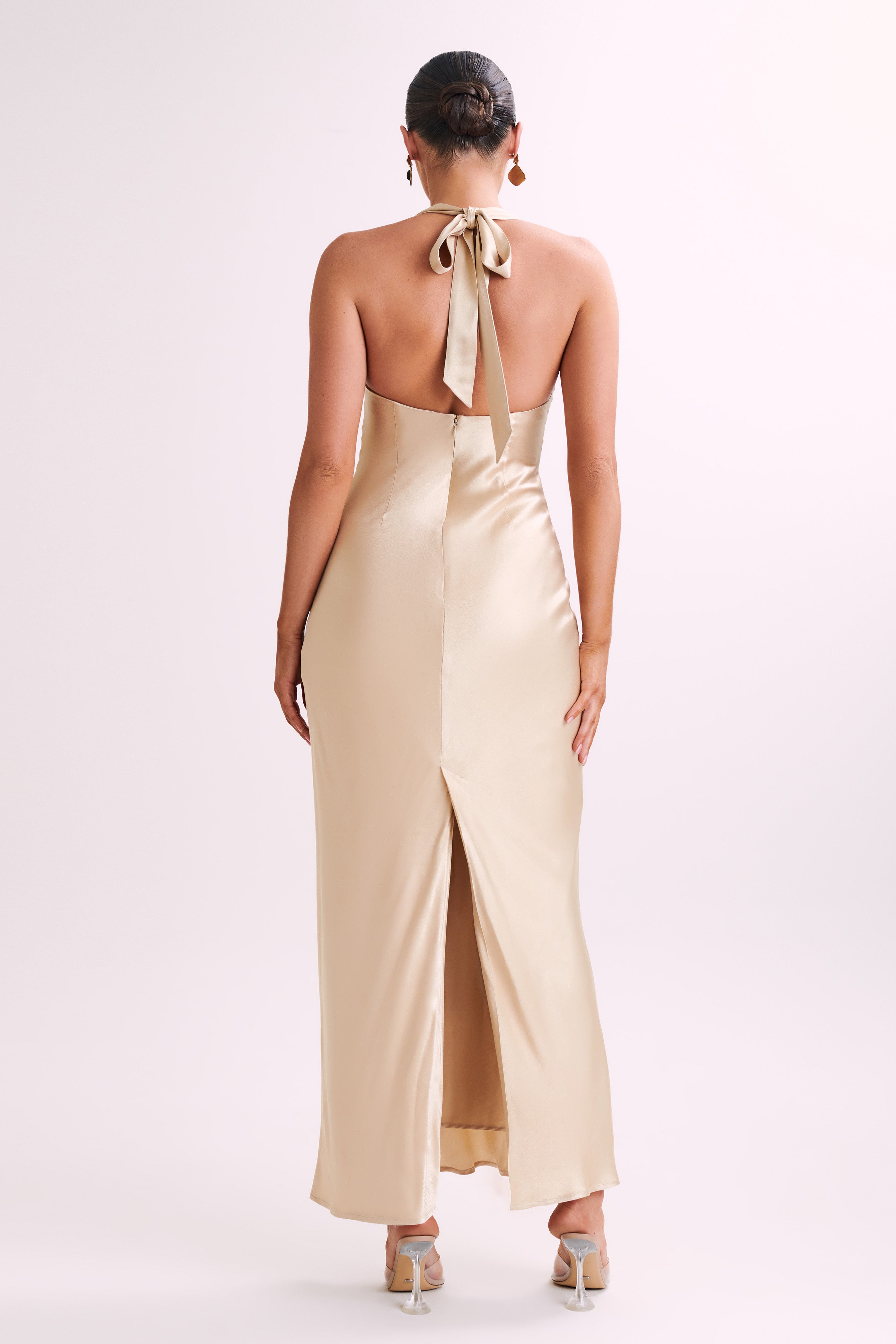 Sabra Satin Halter Maxi Dress - Gold-My Chic Way.All Rights Reserved
