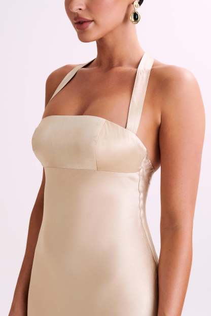 Sabra Satin Halter Maxi Dress - Gold-My Chic Way.All Rights Reserved