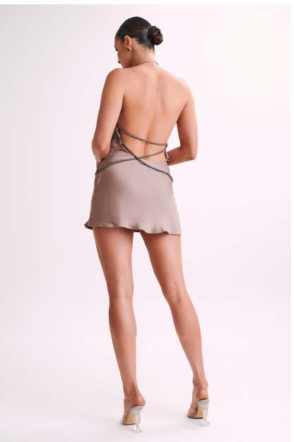 Emilia Diamante Rope Mini Dress - Mocha-My Chic Way.All Rights Reserved