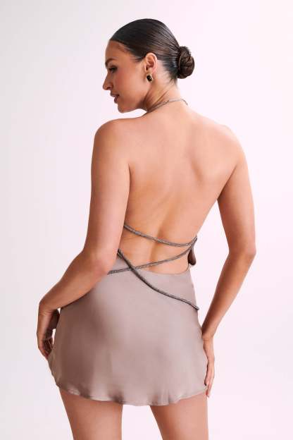 Emilia Diamante Rope Mini Dress - Mocha-My Chic Way.All Rights Reserved
