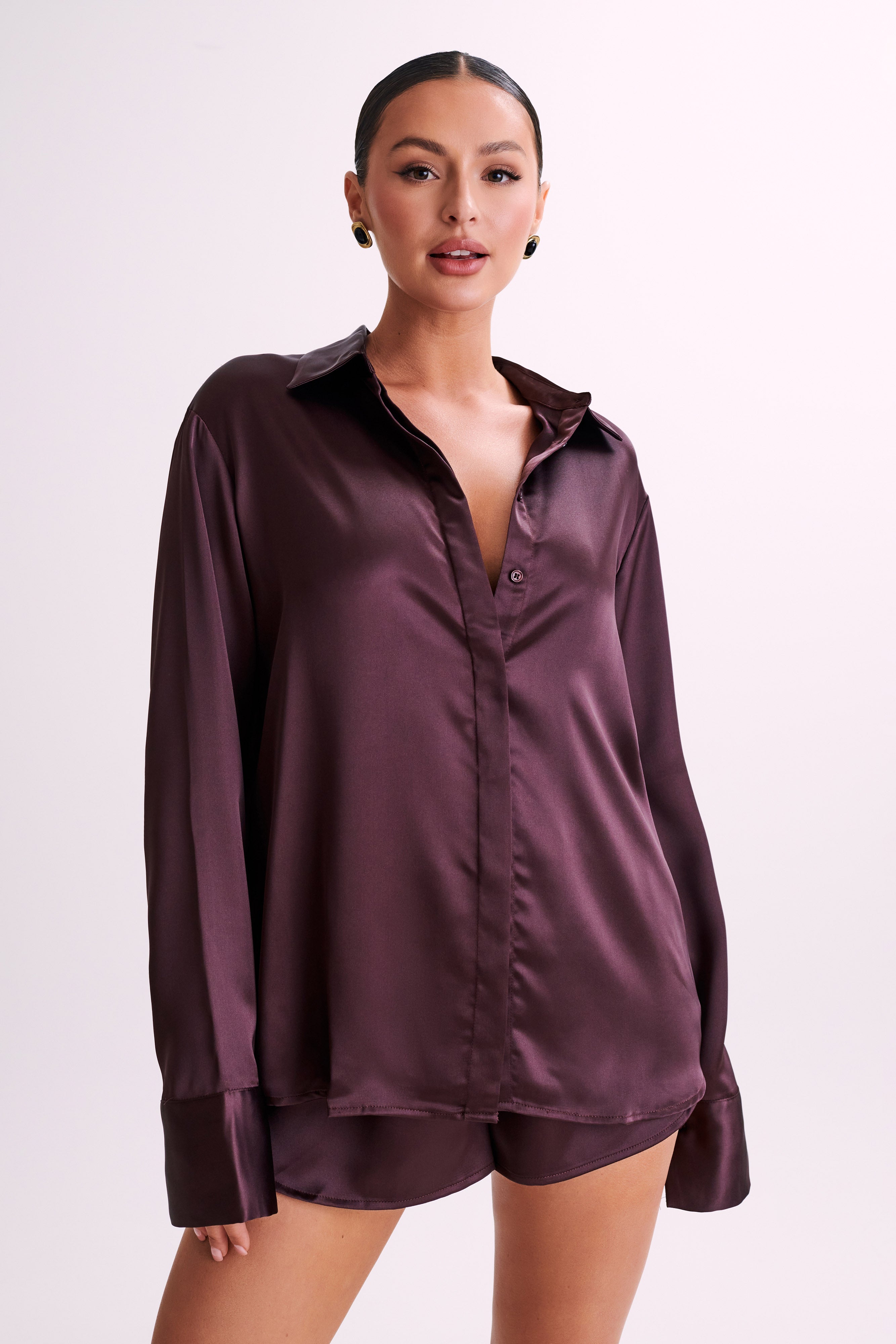 Nori Satin Shirt - Plum-My Chic Way.All Rights Reserved