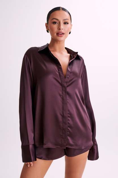 Nori Satin Shirt - Plum-My Chic Way.All Rights Reserved