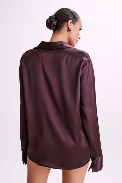 Nori Satin Shirt - Plum-My Chic Way.All Rights Reserved