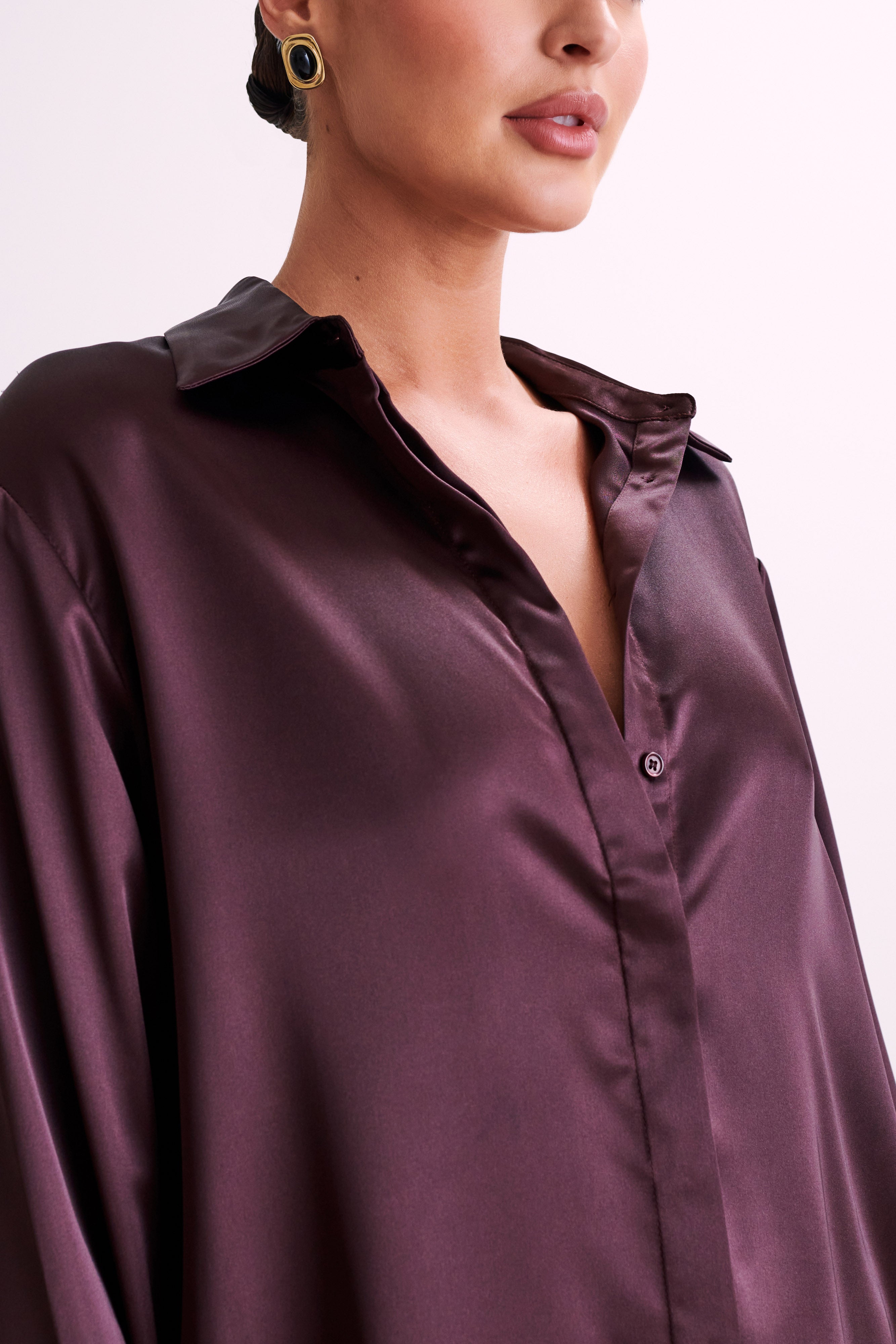 Nori Satin Shirt - Plum-My Chic Way.All Rights Reserved