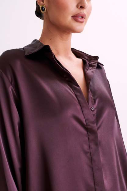 Nori Satin Shirt - Plum-My Chic Way.All Rights Reserved