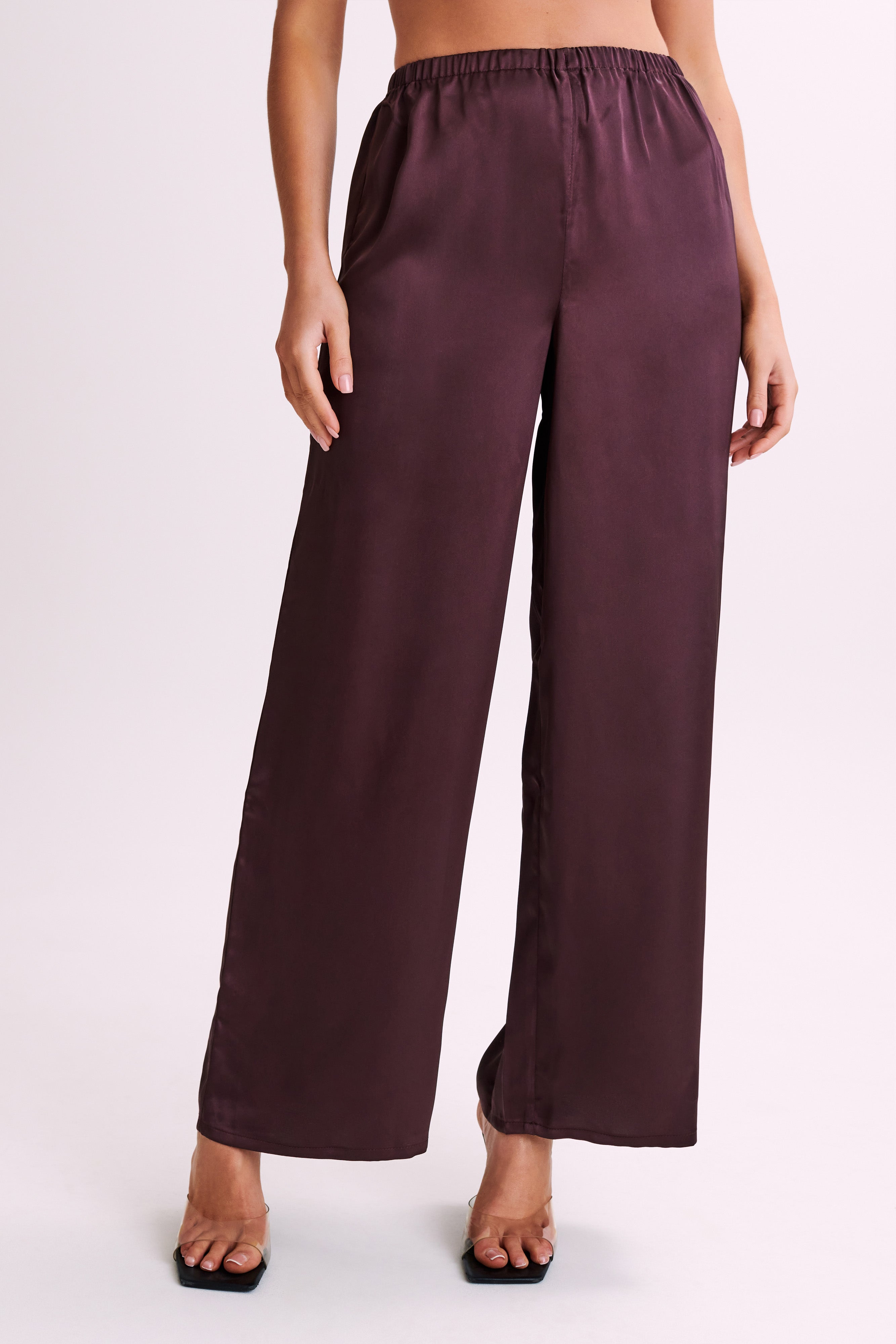 Marciela Satin Straight Leg Pant - Dark Chocolate-My Chic Way.All Rights Reserved