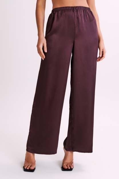 Marciela Satin Straight Leg Pant - Dark Chocolate-My Chic Way.All Rights Reserved
