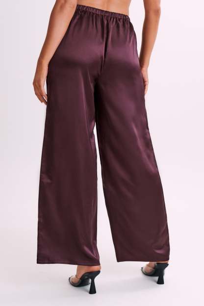 Marciela Satin Straight Leg Pant - Dark Chocolate-My Chic Way.All Rights Reserved