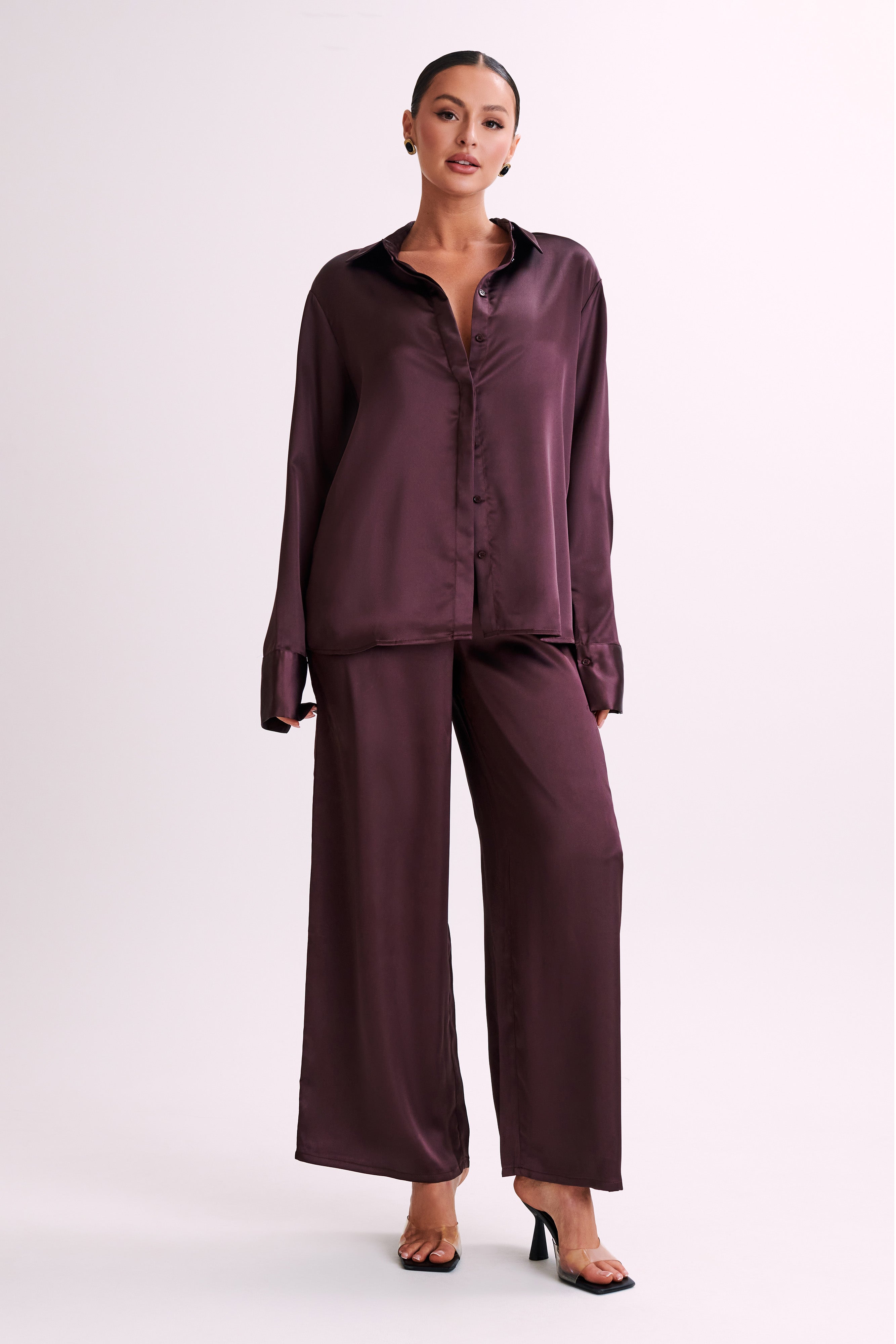 Marciela Satin Straight Leg Pant - Dark Chocolate-My Chic Way.All Rights Reserved