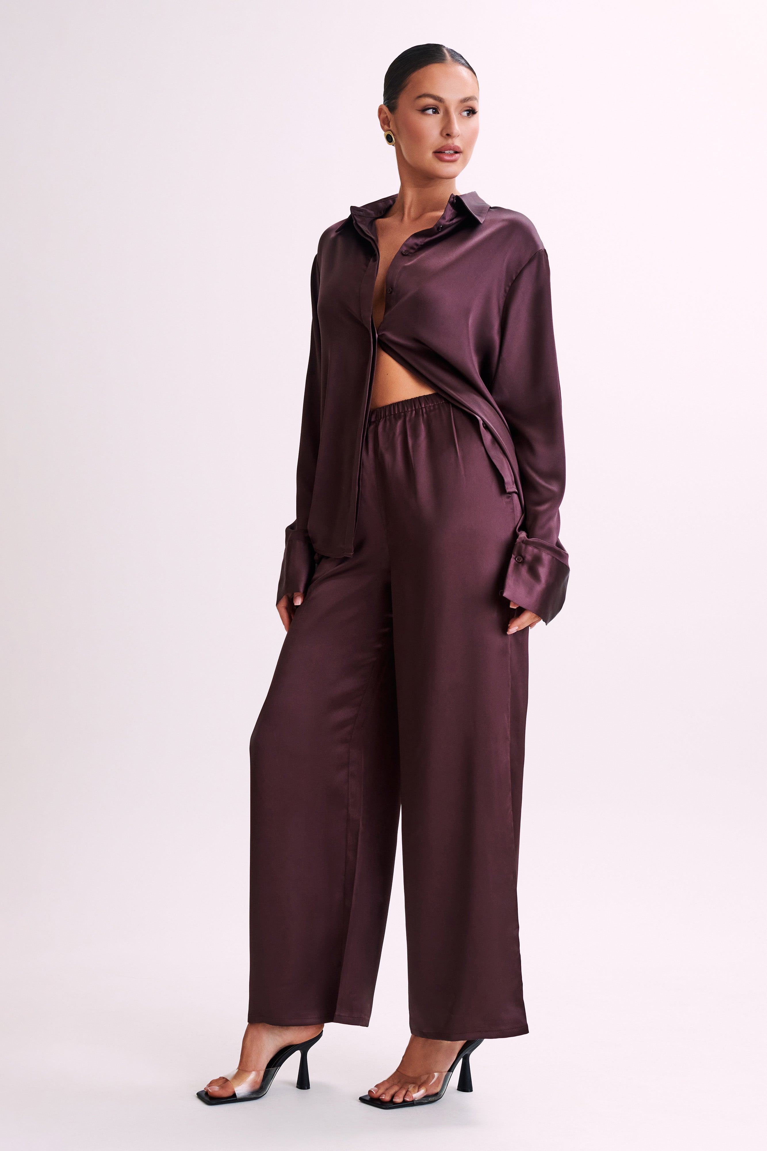 Marciela Satin Straight Leg Pant - Dark Chocolate-My Chic Way.All Rights Reserved