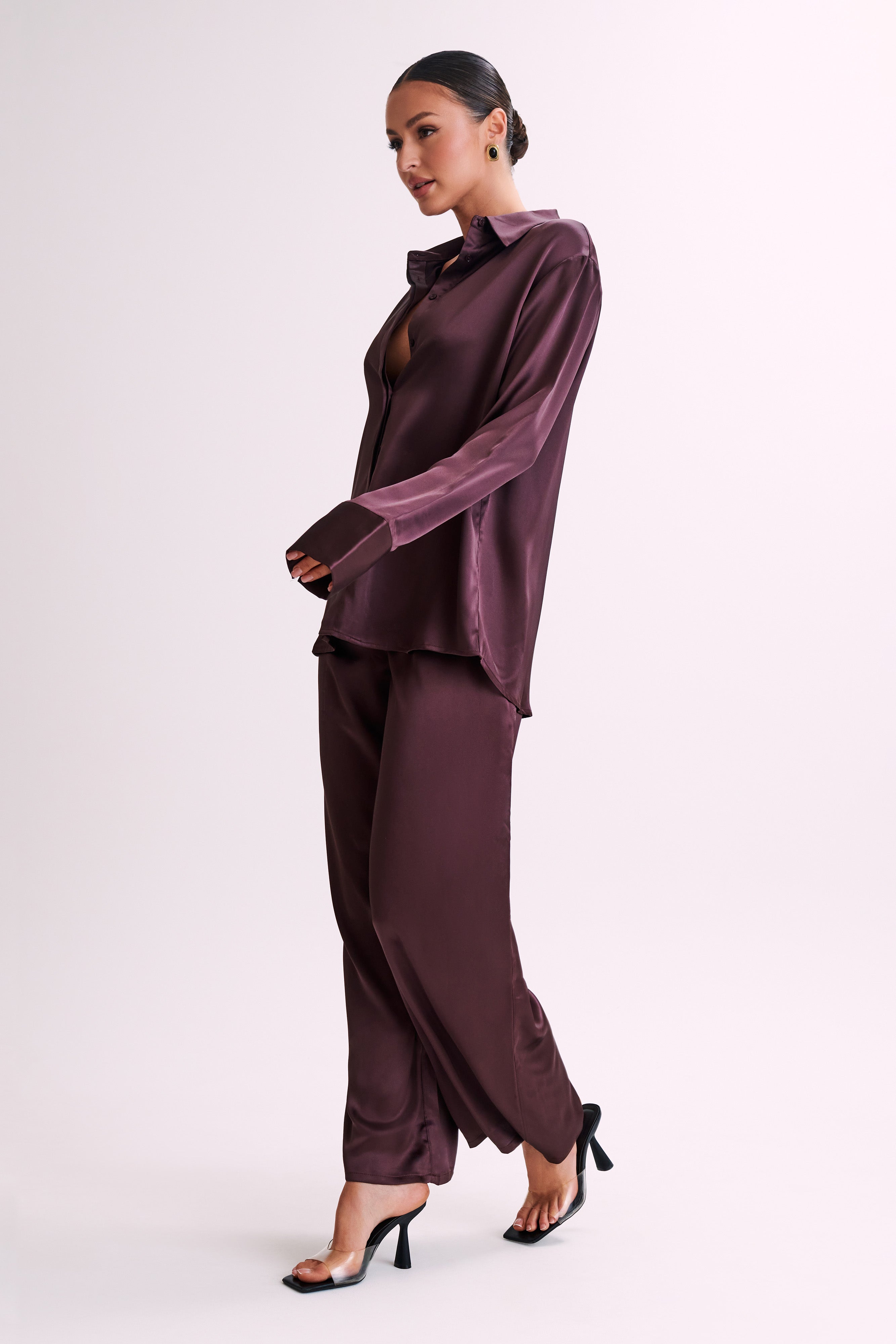 Marciela Satin Straight Leg Pant - Dark Chocolate-My Chic Way.All Rights Reserved