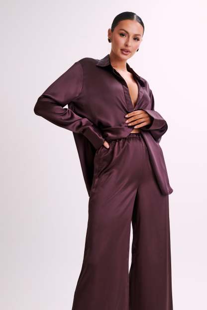 Marciela Satin Straight Leg Pant - Dark Chocolate-My Chic Way.All Rights Reserved
