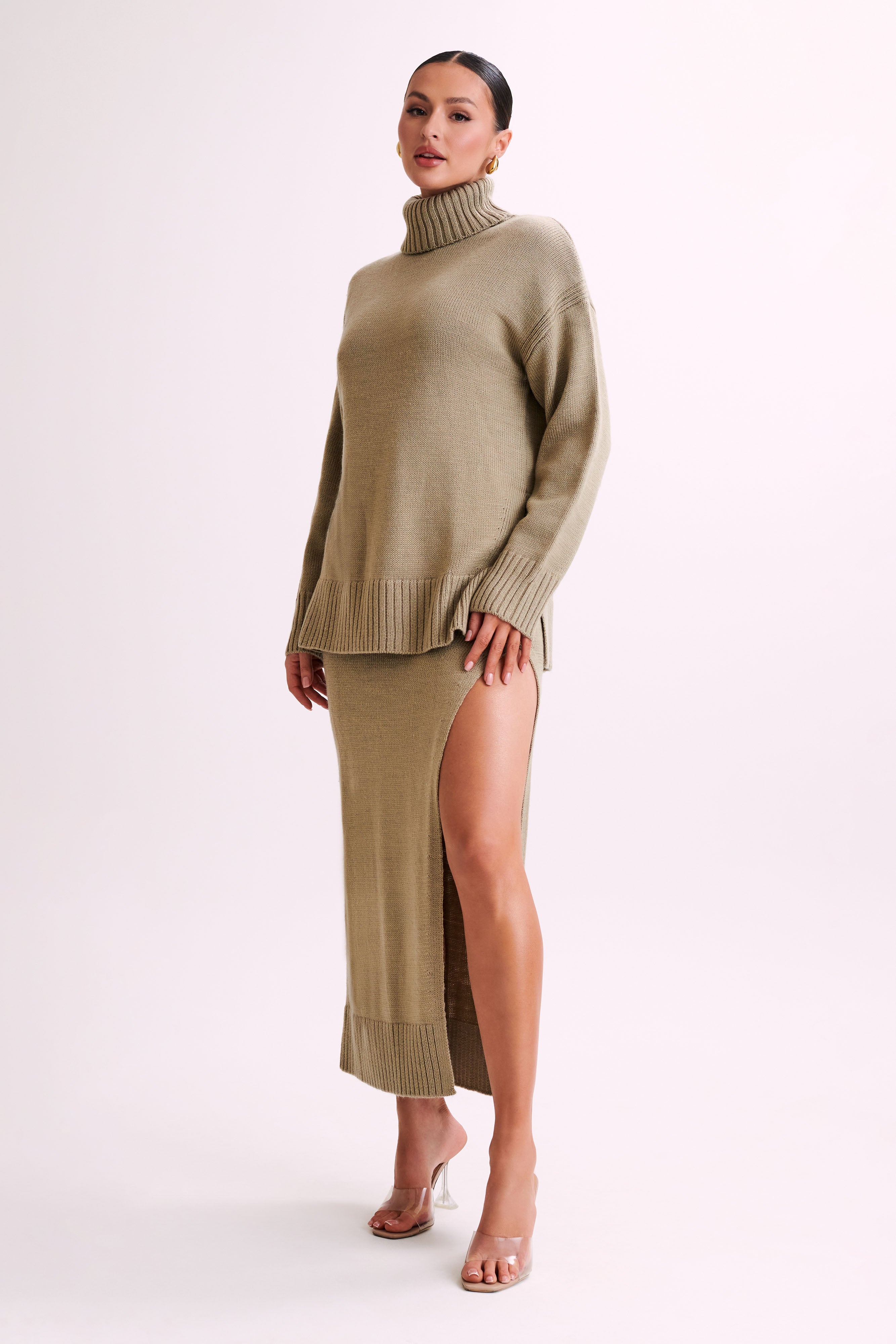 Brittany Knit Midi Skirt - Taupe-My Chic Way.All Rights Reserved