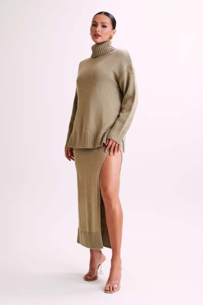 Brittany Knit Midi Skirt - Taupe-My Chic Way.All Rights Reserved