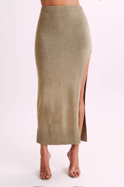 Brittany Knit Midi Skirt - Taupe-My Chic Way.All Rights Reserved