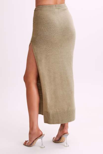 Brittany Knit Midi Skirt - Taupe-My Chic Way.All Rights Reserved