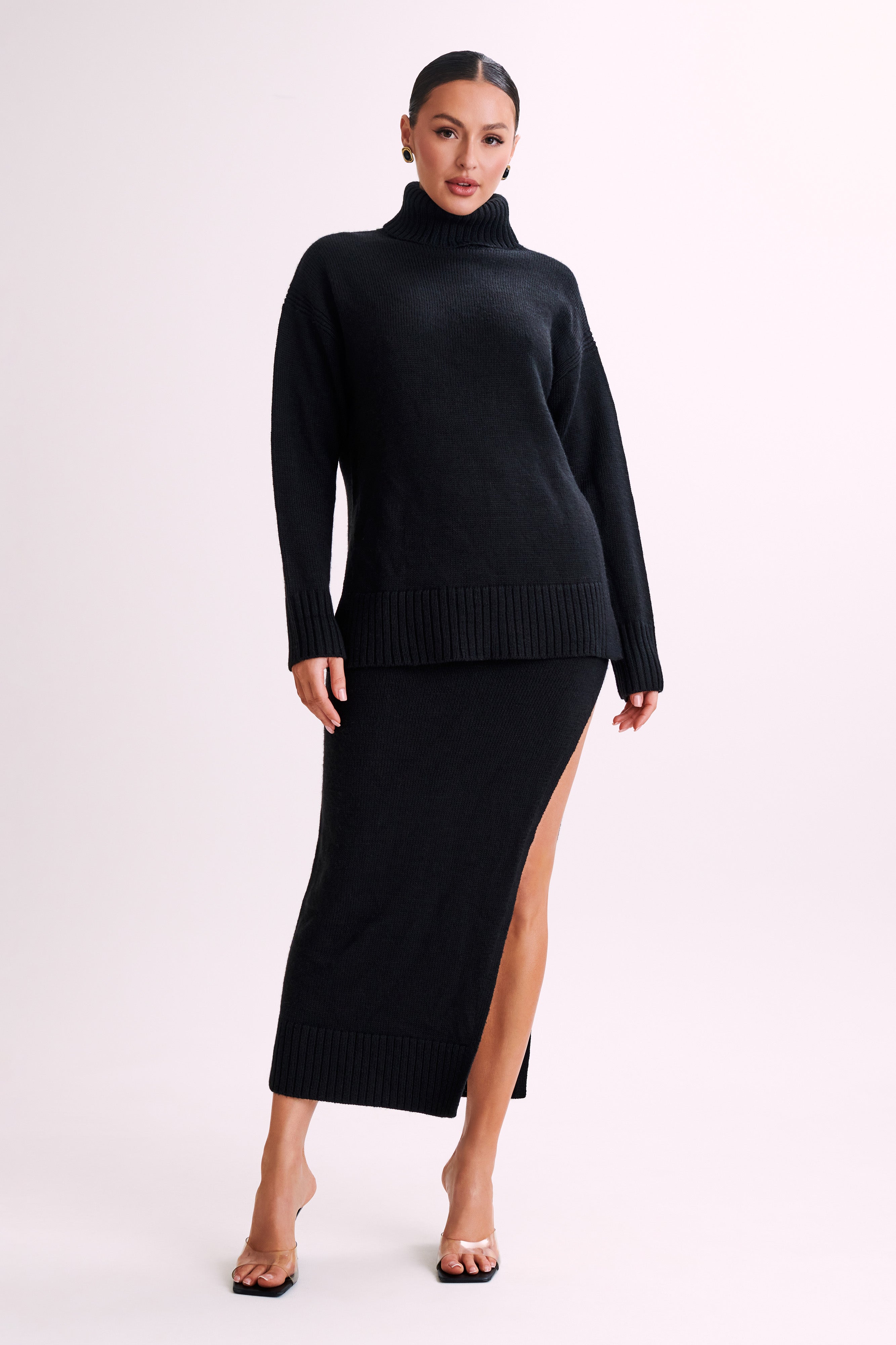 Brittany High Neck Knit Jumper - Black-My Chic Way.All Rights Reserved