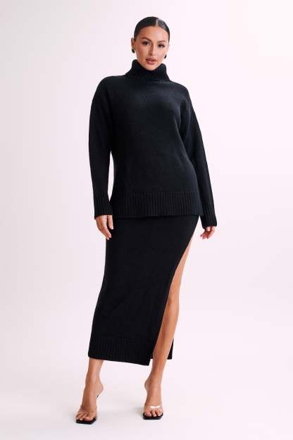 Brittany High Neck Knit Jumper - Black-My Chic Way.All Rights Reserved