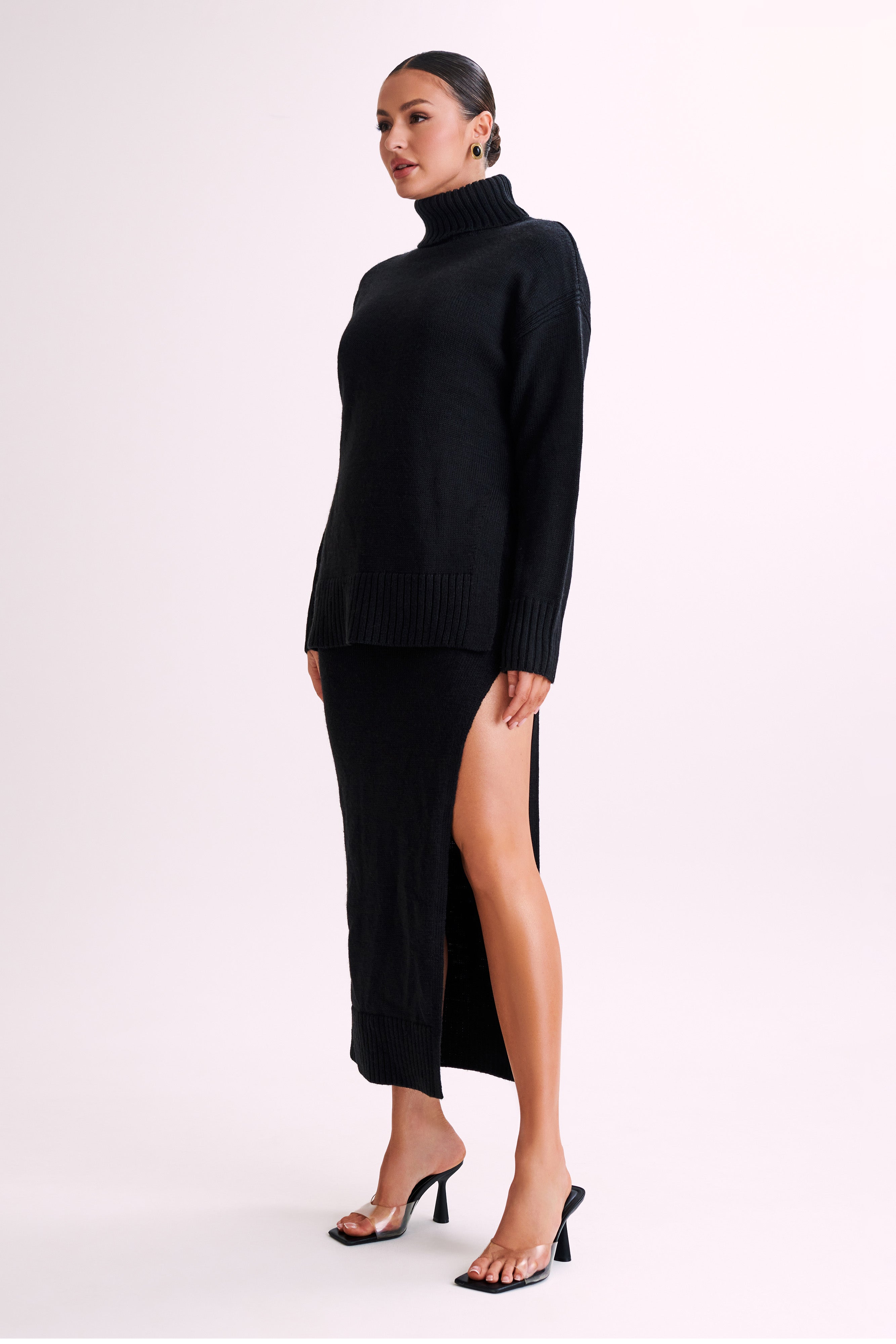 Brittany High Neck Knit Jumper - Black-My Chic Way.All Rights Reserved