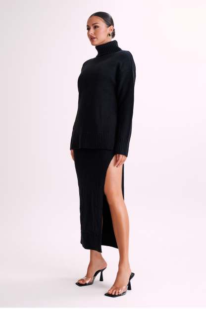 Brittany High Neck Knit Jumper - Black-My Chic Way.All Rights Reserved