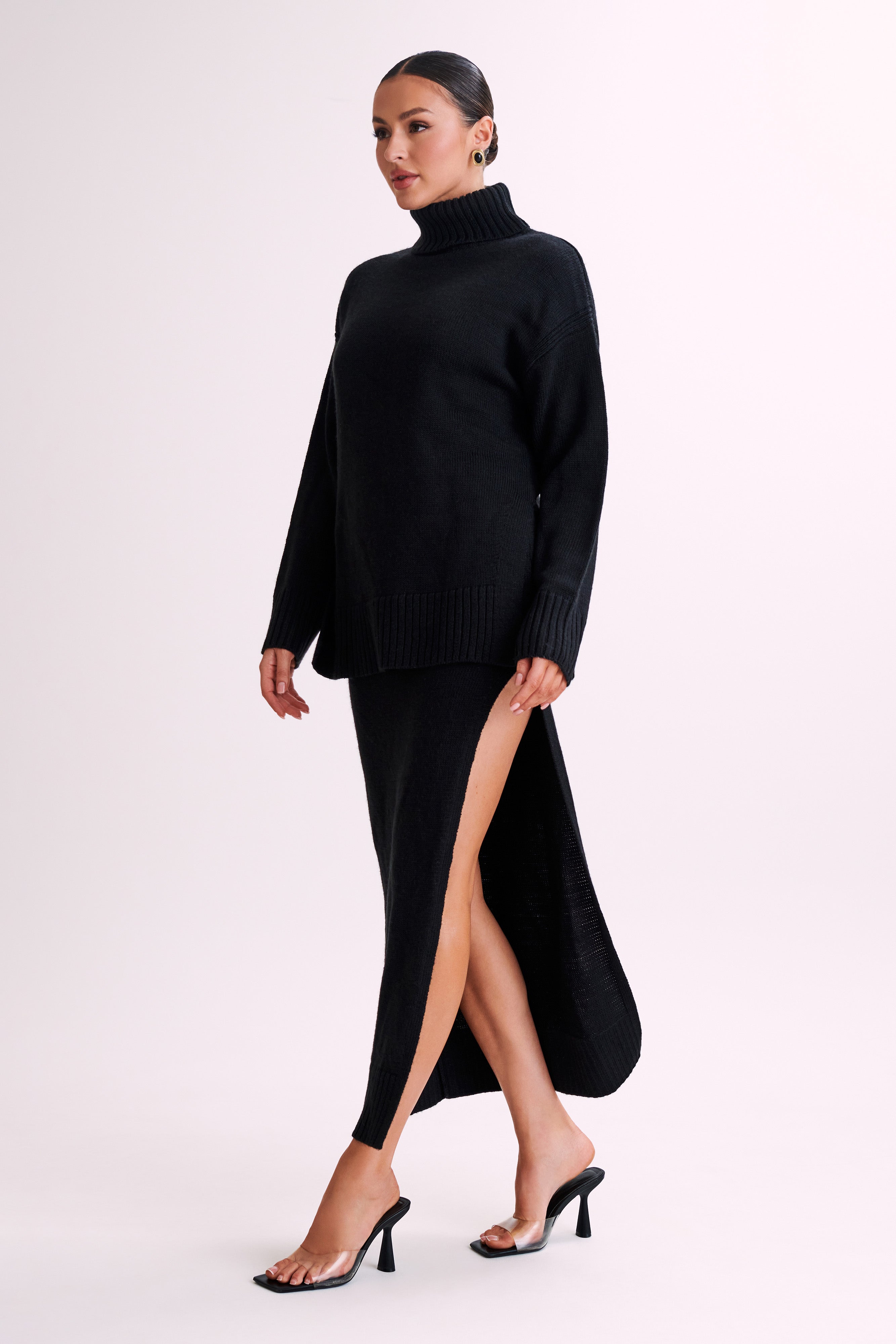 Brittany High Neck Knit Jumper - Black-My Chic Way.All Rights Reserved