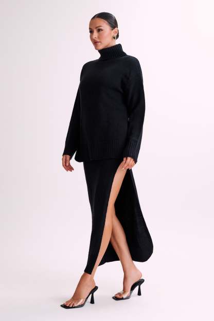 Brittany High Neck Knit Jumper - Black-My Chic Way.All Rights Reserved