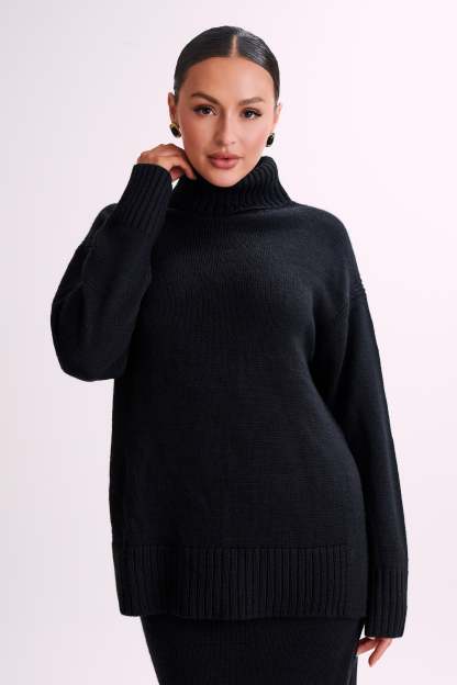 Brittany High Neck Knit Jumper - Black-My Chic Way.All Rights Reserved