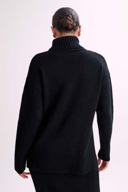 Brittany High Neck Knit Jumper - Black-My Chic Way.All Rights Reserved