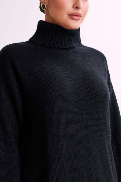 Brittany High Neck Knit Jumper - Black-My Chic Way.All Rights Reserved