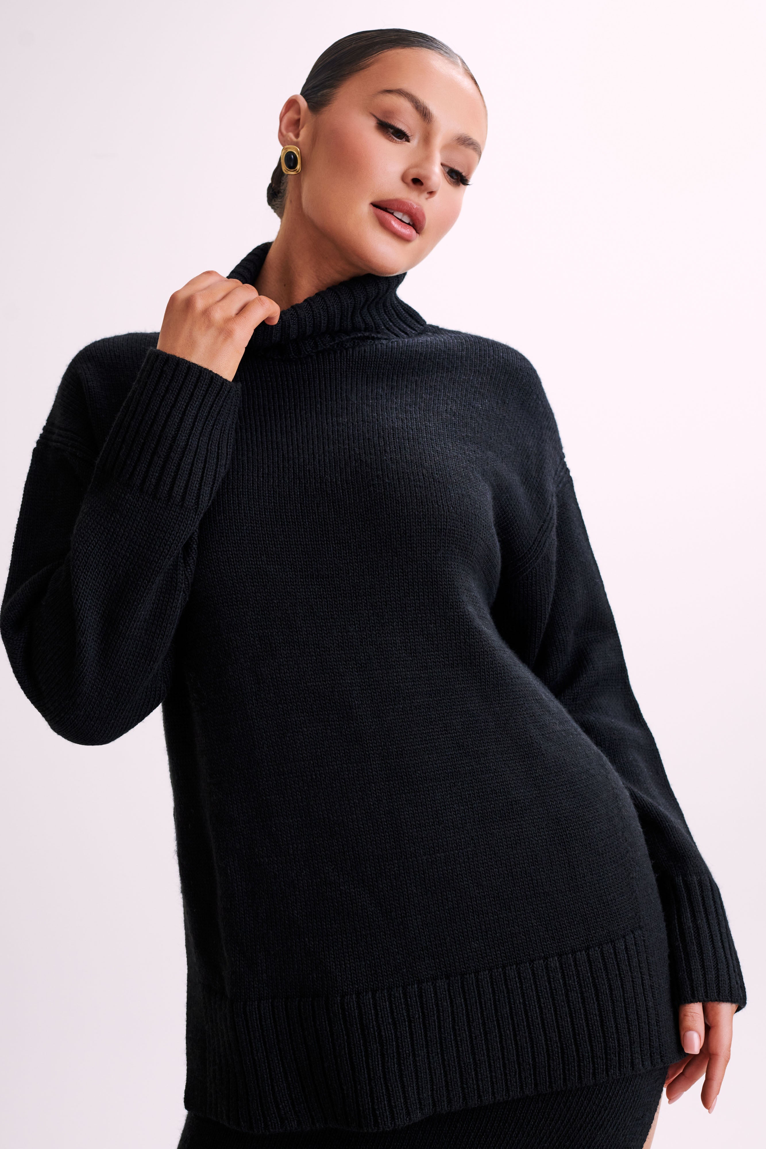 Brittany High Neck Knit Jumper - Black-My Chic Way.All Rights Reserved