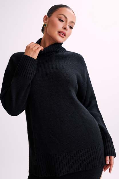 Brittany High Neck Knit Jumper - Black-My Chic Way.All Rights Reserved