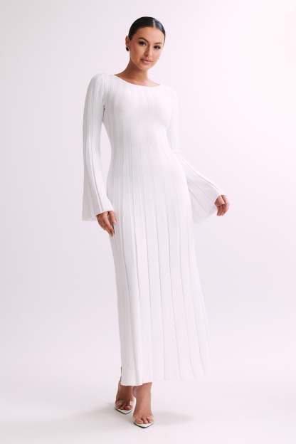 Mabel Long Sleeve Knit Maxi Dress - White-My Chic Way.All Rights Reserved